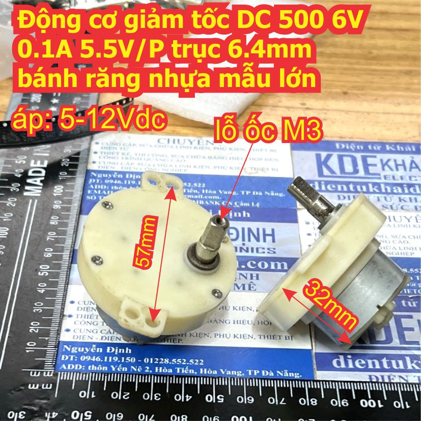 Động cơ giảm tốc DC 500 6V 0.1A 185V/P trục 5mm  5.5V/P trục 6.4mm bánh răng nhựa kde9399