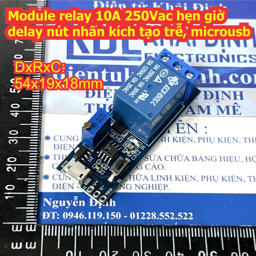 Module relay 10A 250Vac hẹn giờ delay nút nhấn kích tạo trễ, microusb kde9401