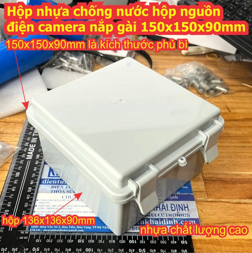 Hộp nhựa chống nước hộp nguồn điện camera nắp gài 150x150x90mm mặt trắng / mặt trong kde9405