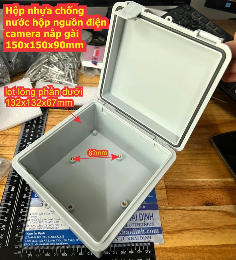 Hộp nhựa chống nước hộp nguồn điện camera nắp gài 150x150x90mm mặt trắng / mặt trong kde9405