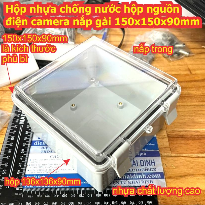 Hộp nhựa chống nước hộp nguồn điện camera nắp gài 150x150x90mm mặt trắng / mặt trong kde9405