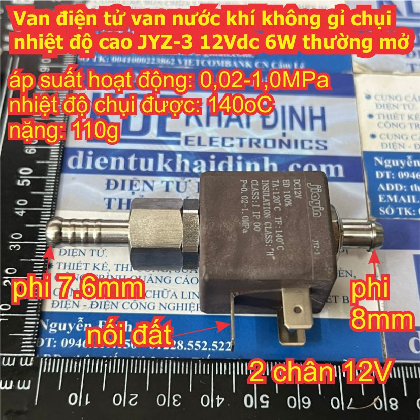 Van điện tử van nước khí không gỉ chụi nhiệt độ cao JYZ-3 12Vdc 6W thường mở kde9425