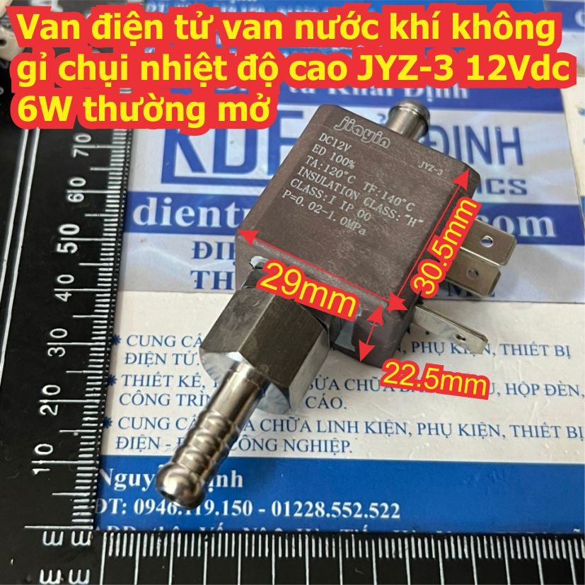 Van điện tử van nước khí không gỉ chụi nhiệt độ cao JYZ-3 12Vdc 6W thường mở kde9425