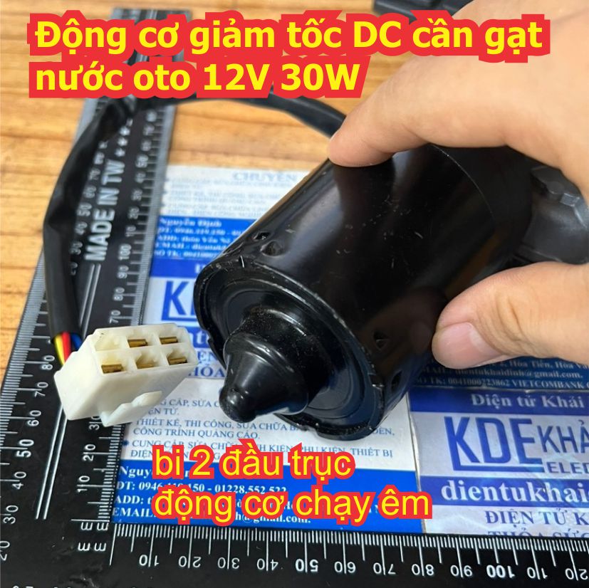 Động cơ giảm tốc DC cần gạt nước oto răng xoắn chạy thuận nghịch 12V 30W 33V/P 50V/P trục ren M8 kde9426