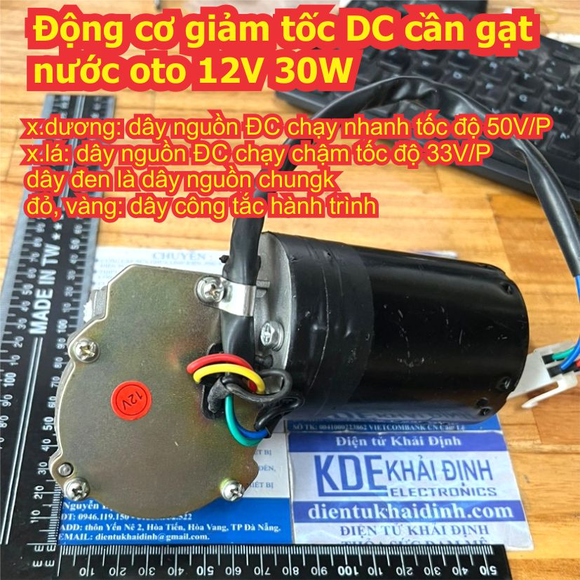 Động cơ giảm tốc DC cần gạt nước oto răng xoắn chạy thuận nghịch 12V 30W 33V/P 50V/P trục ren M8 kde9426