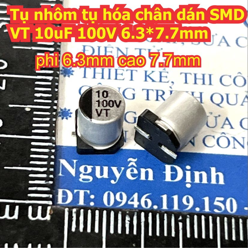 Tụ nhôm tụ hóa chân dán SMD VT 100V  47uF 22uF 10uF 10*10.5mm 8*10.5mm 6.3*7.7mm kde9430