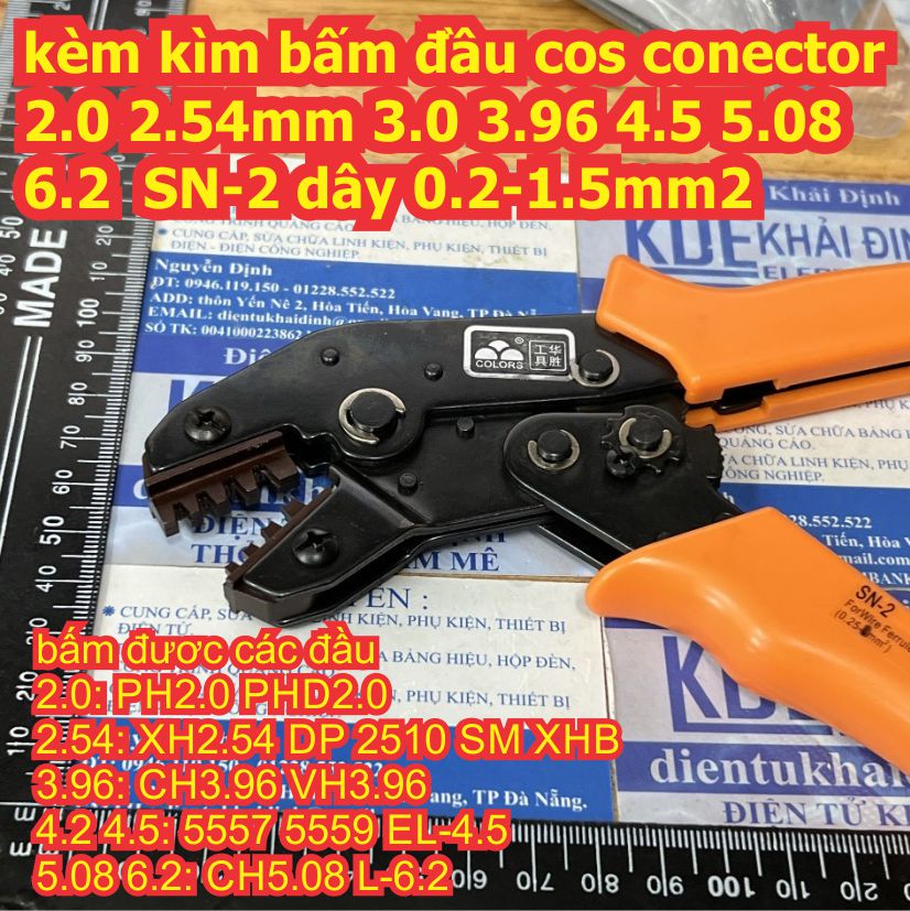kèm kìm bấm đầu cos conector 2.0 2.54mm 3.0 3.96 4.5 5.08 6.2 SN-2 dây 0.2-1.5mm2 kde9501
