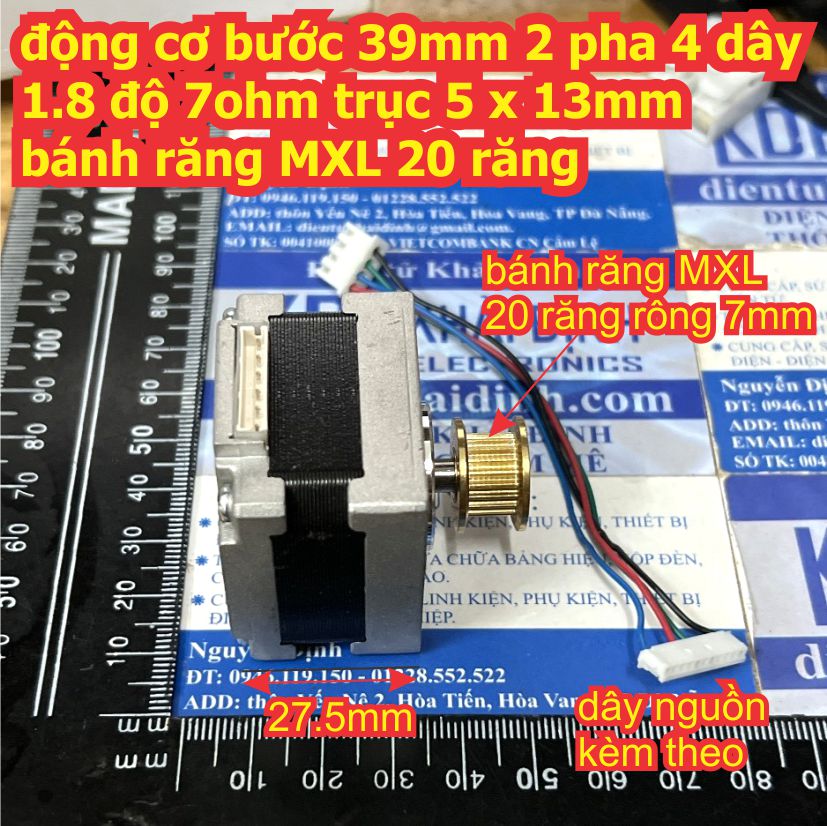 động cơ bước 39mm 2 pha 4 dây 1.8 độ 7ohm trục 5 x 13mm bánh răng MXL 20 răng 2132040096 kde9529