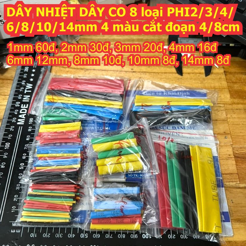 DÂY NHIỆT DÂY CO 8 loại PHI 2/3/4/6/8/10/14mm 4 màu cắt đoạn 4/8cm kde9570