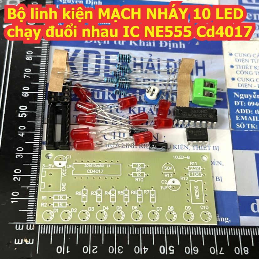 Bộ linh kiện MẠCH NHÁY 10 LED chạy đuổi nhau IC NE555 CD4017 kde9648