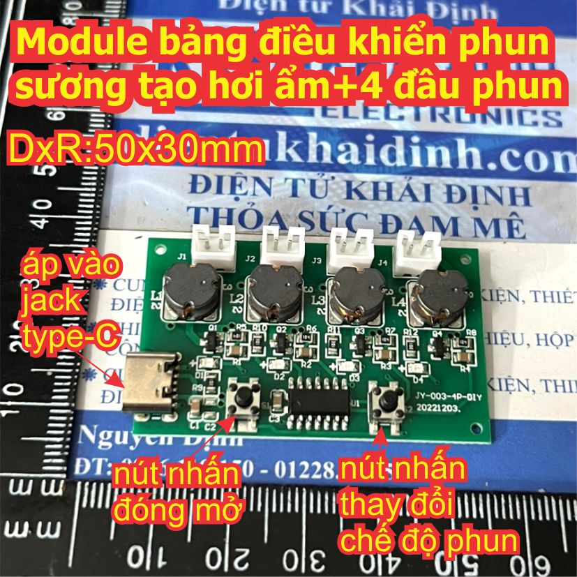 Module bảng điều khiển phun sương tạo hơi ẩm full phụ kiện cổng type-C 1, 2, 4 đầu phun kde9748