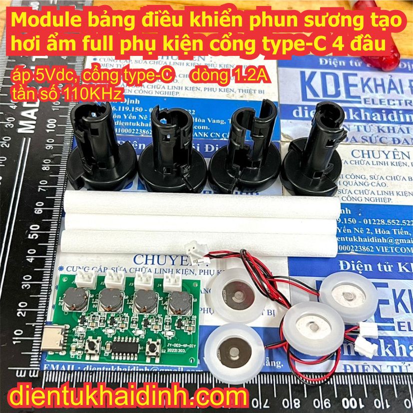 Module bảng điều khiển phun sương tạo hơi ẩm full phụ kiện cổng type-C 1, 2, 4 đầu phun kde9748