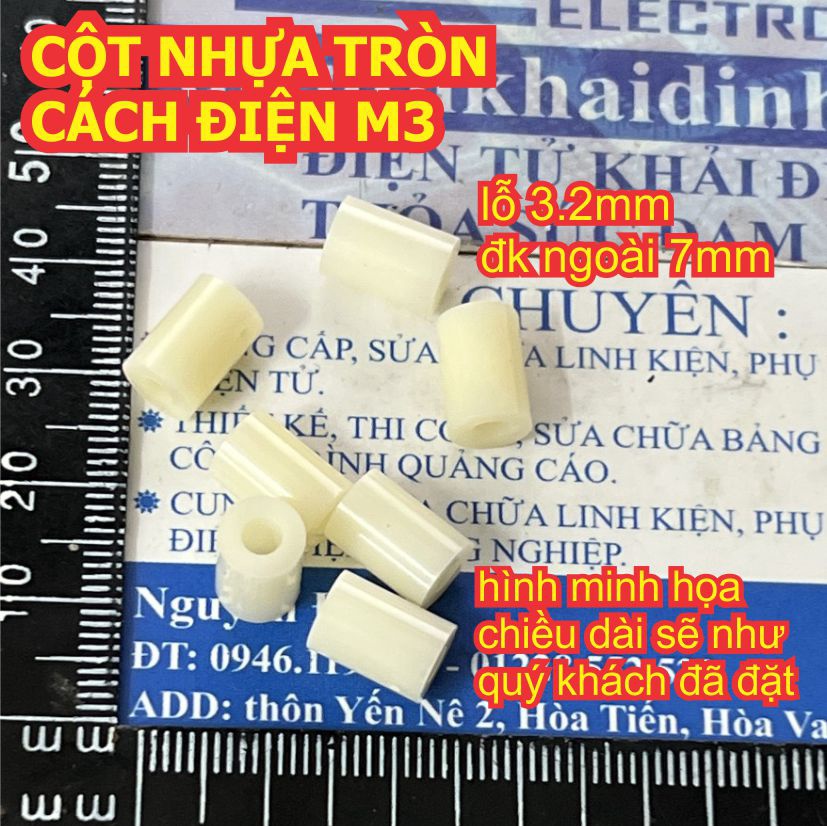 CỘT NHỰA CỌC NHỰA TRỤ CHÂN NHỰA TRÒN cách điện màu trắng lỗ nhẵn M3 dài 2mm ~ 30mm kde0400