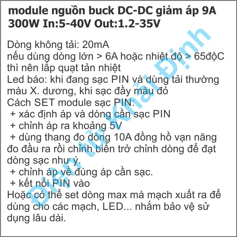 module nguồn buck DC-DC giảm áp hạn dòng 9A 300W In:5-40V Out:1.2-35V kde0218