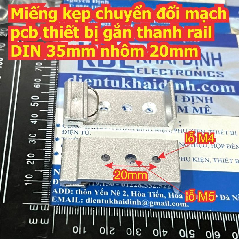 Miếng kẹp chuyển đổi mạch pcb thiết bị gắn thanh rail DIN 35mm nhôm 20mm / nhựa 10mm kde0254