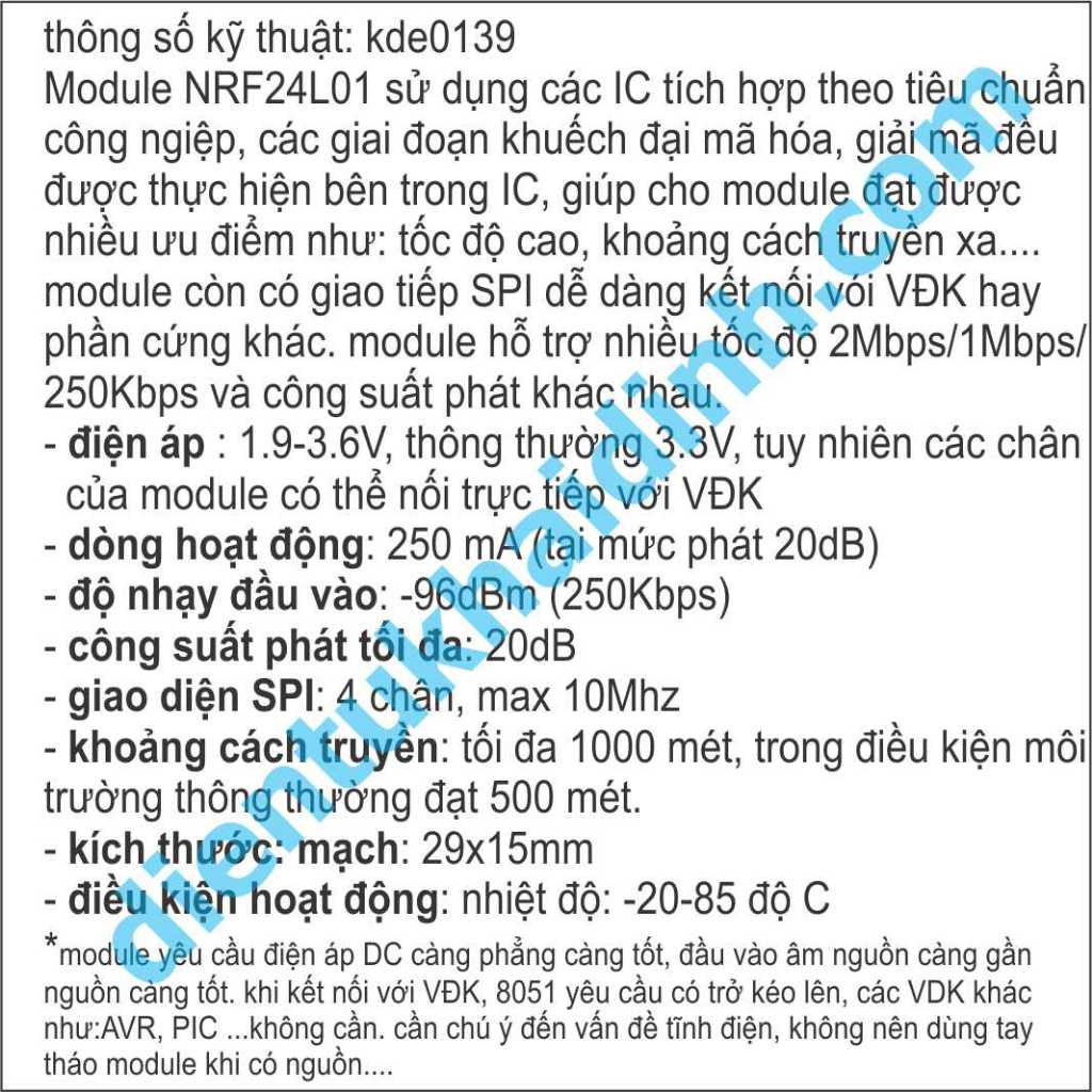 Module Thu Phát RF NRF24L01 NRF 24L01 2.4GHz, anten onboarrd 8P giao tiếp SPI kde0139