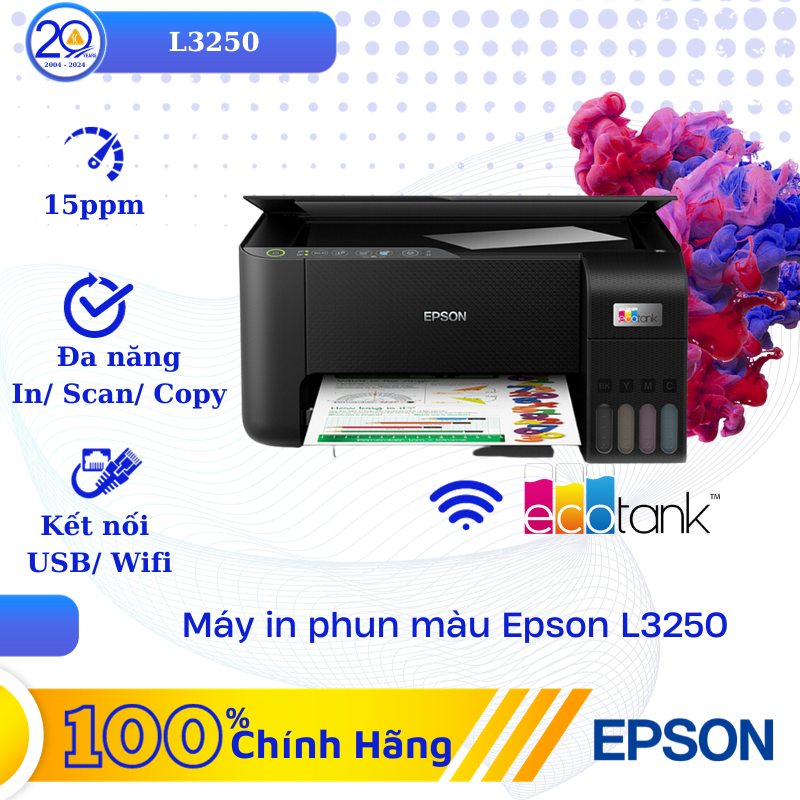 Máy in phun màu liên tục Epson L3250 (Print/ Copy/ Scan, Wifi, 4 Màu, A4)