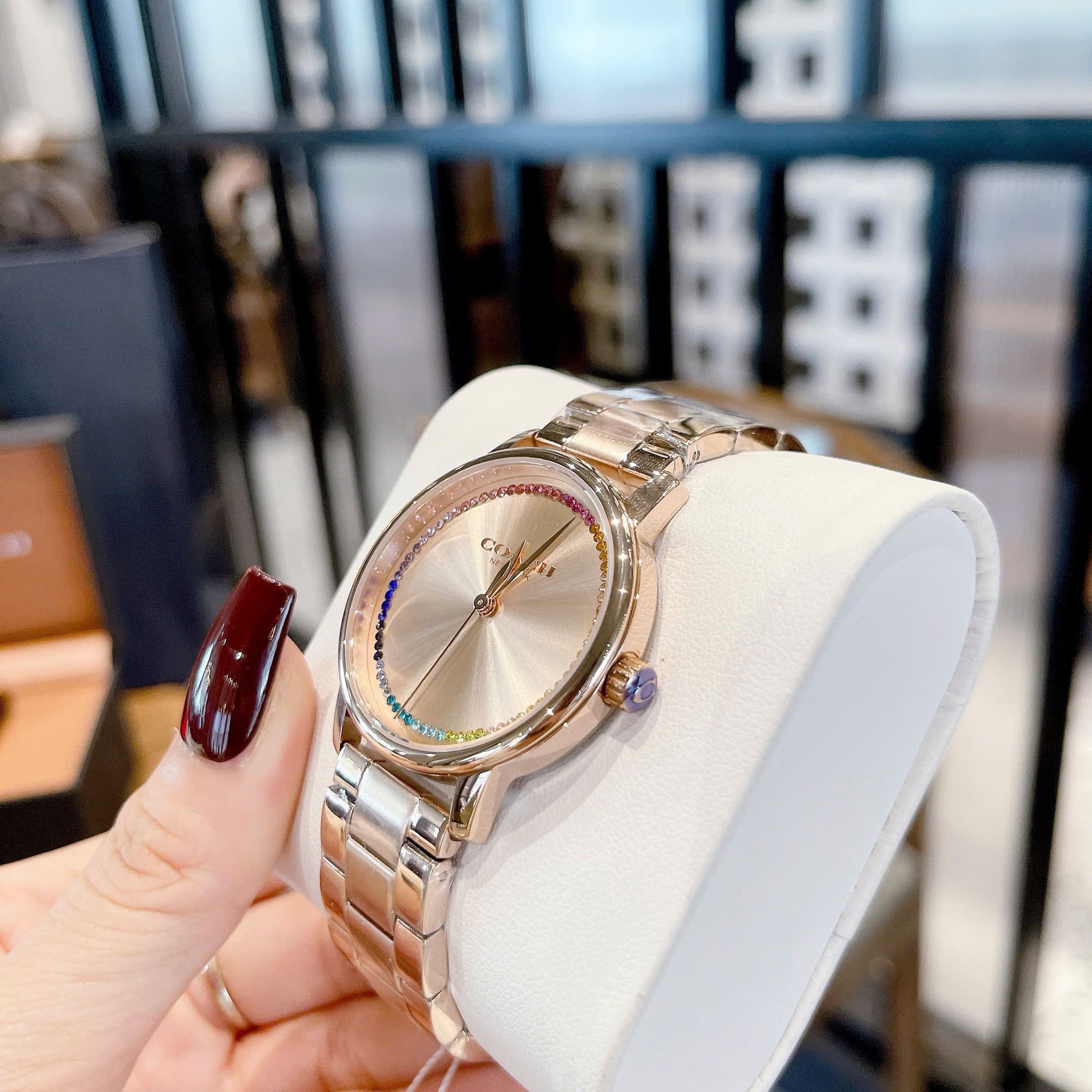 Đồng Hồ Coach Grand |Nữ Giới |Đính Đá Cầu Vồng |Dây KIm Loại Rose Gold |Máy Pin (Quartz) |Size 36mm |donghogiatot.vn