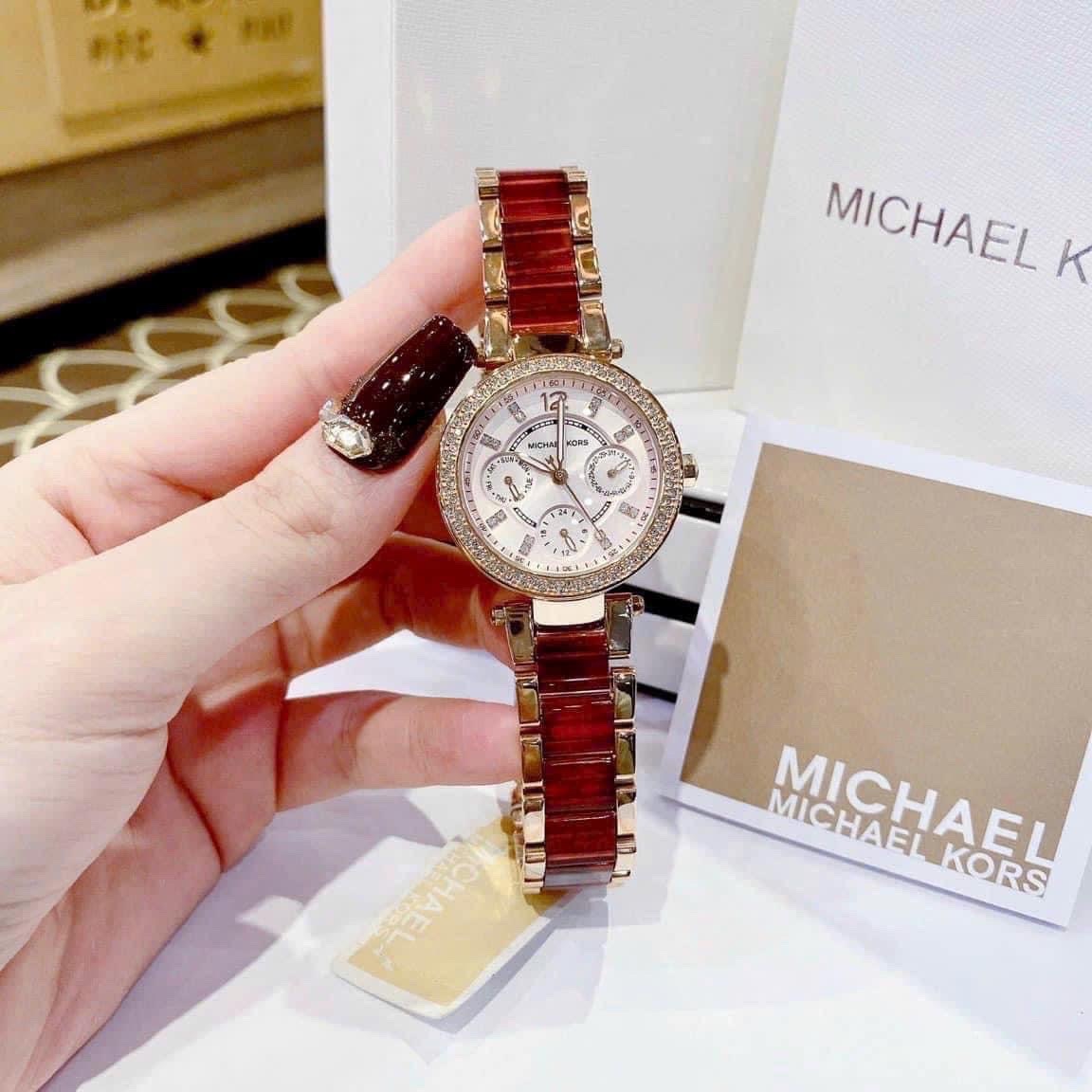 Đồng Hồ Michael Kors Parker Mini |Nữ Giới |Dây Kim Loại Mix Acetate Đỏ |Máy Pin (Quartz) |Size 33mm |donghogiatot.vn
