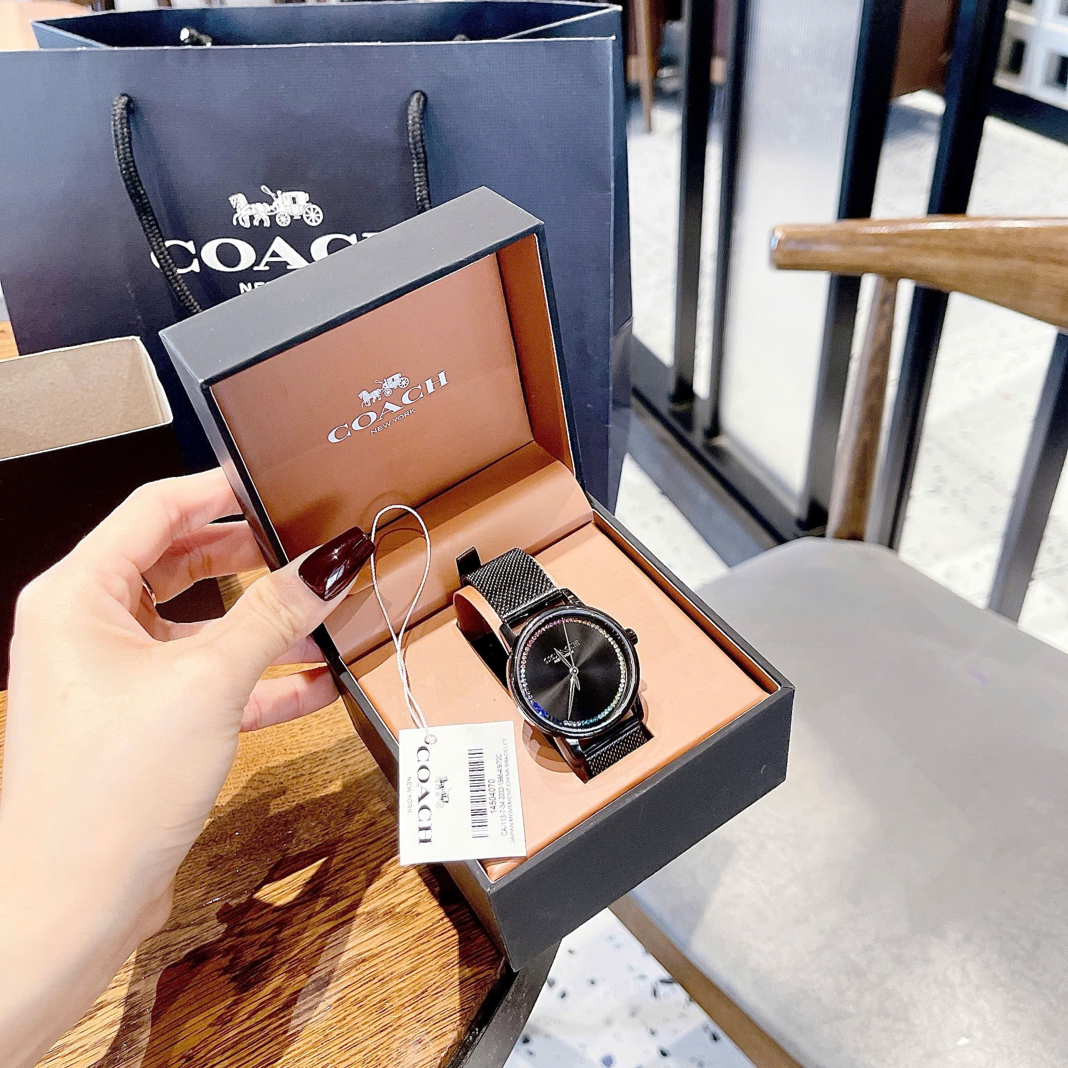 Đồng Hồ Coach Grand 14504070 |Nữ Giới |Đính Đá |Dây Lưới Đen |Máy Pin (Quartz) |Size 36mm |donghogiatot.vn