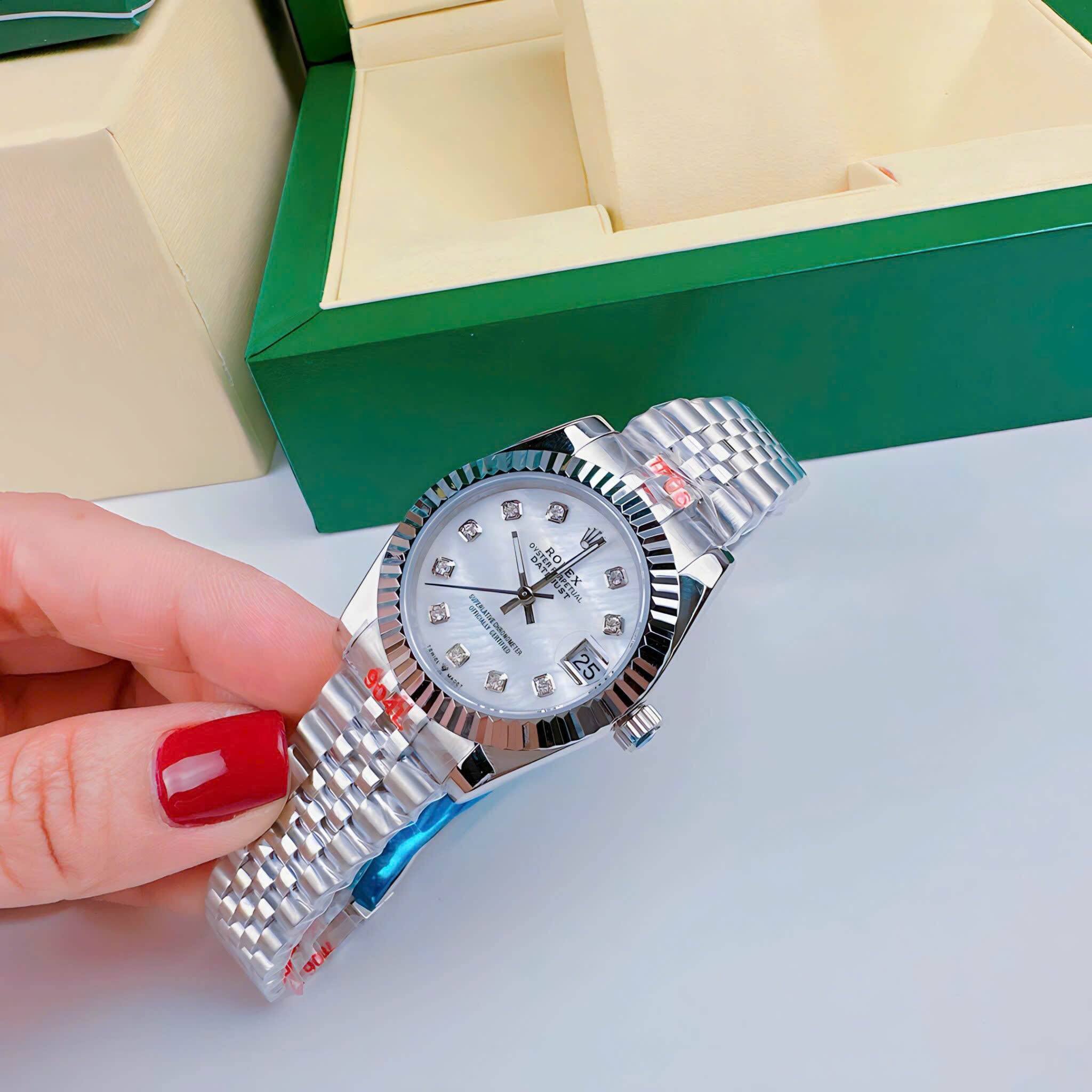 Đồng Hồ Rolex Đính Đá |Nữ Giới |Mặt Trắng |Dây Kim Loại Silver |Máy Pin (Máy Quartz) |Size 31mm |donghogiatot.vn