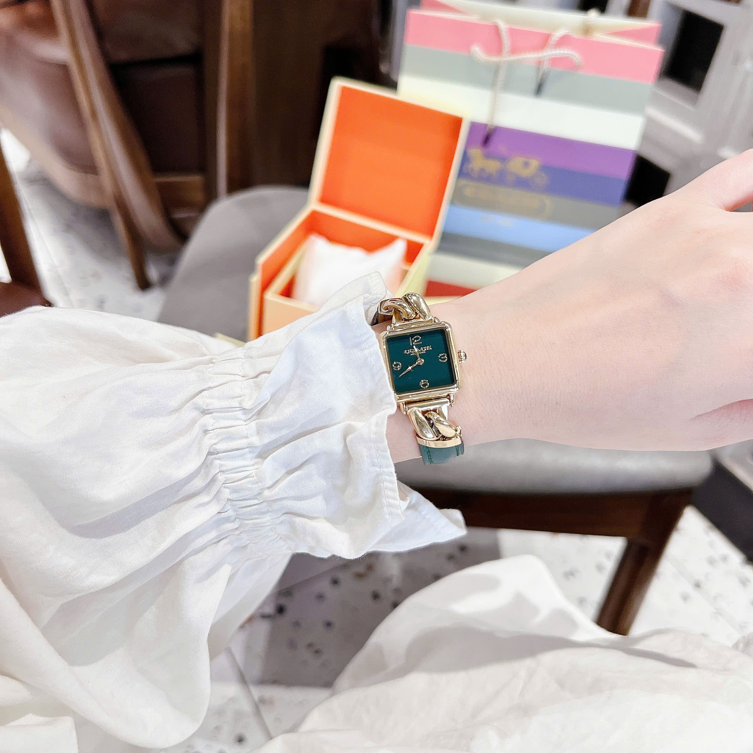 Đồng Hồ Coach Cass |Nữ Giới |Mặt Vuông |Vàng Gold |Dây Da Xanh Lá |Máy Pin (Quartz) |Size 22mm |donghogiatot.vn
