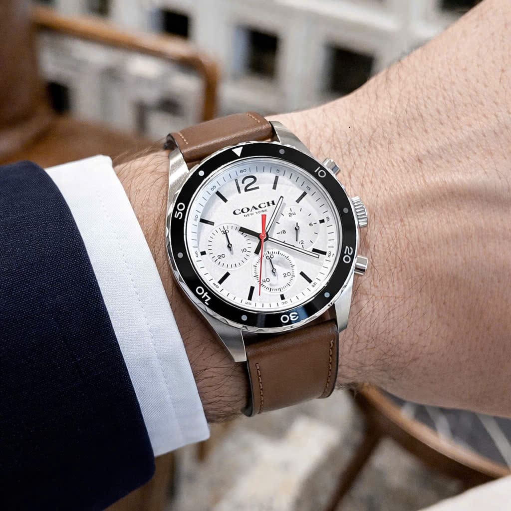 Đồng Hồ Coach Sullivan |Nam Giới |6 Kim |Mặt Trắng |Dây Da Nâu |Máy Pin (Quartz) |Size 41mm |donghogiatot.vn
