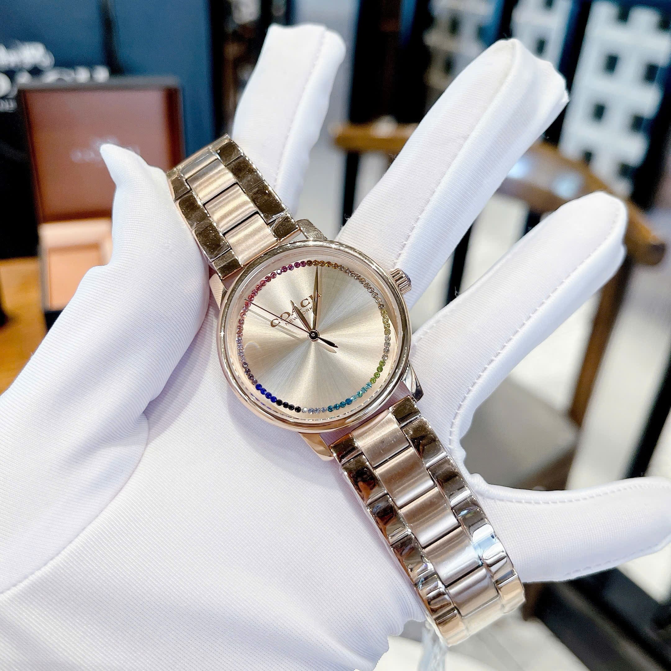Đồng Hồ Coach Grand |Nữ Giới |Đính Đá Cầu Vồng |Dây KIm Loại Rose Gold |Máy Pin (Quartz) |Size 36mm |donghogiatot.vn