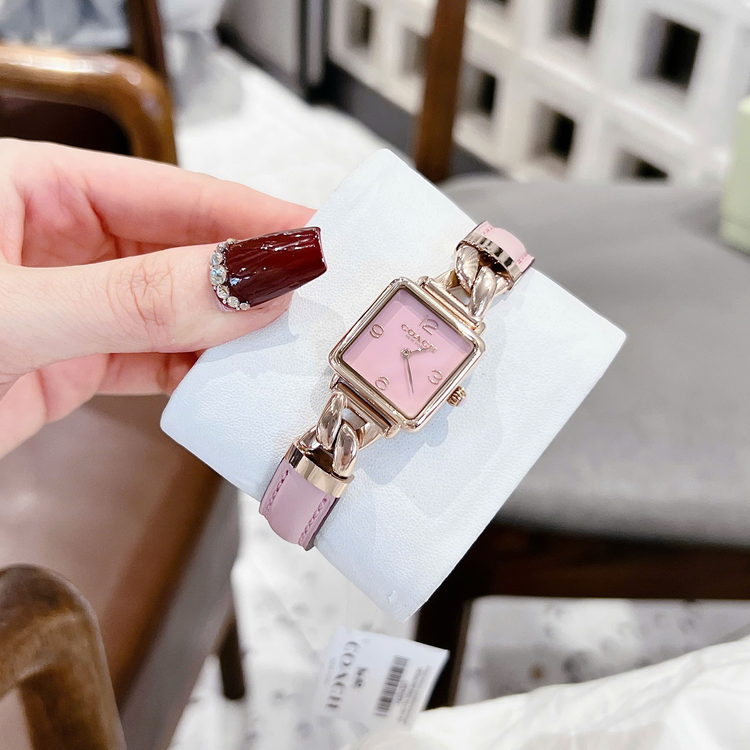 Đồng Hồ Coach Cass 14504357 |Nữ Giới |Mặt Vuông |Rose Gold |Dây Da Hồng |Máy Pin (Quartz) |Size 22mm |donghogiatot.vn