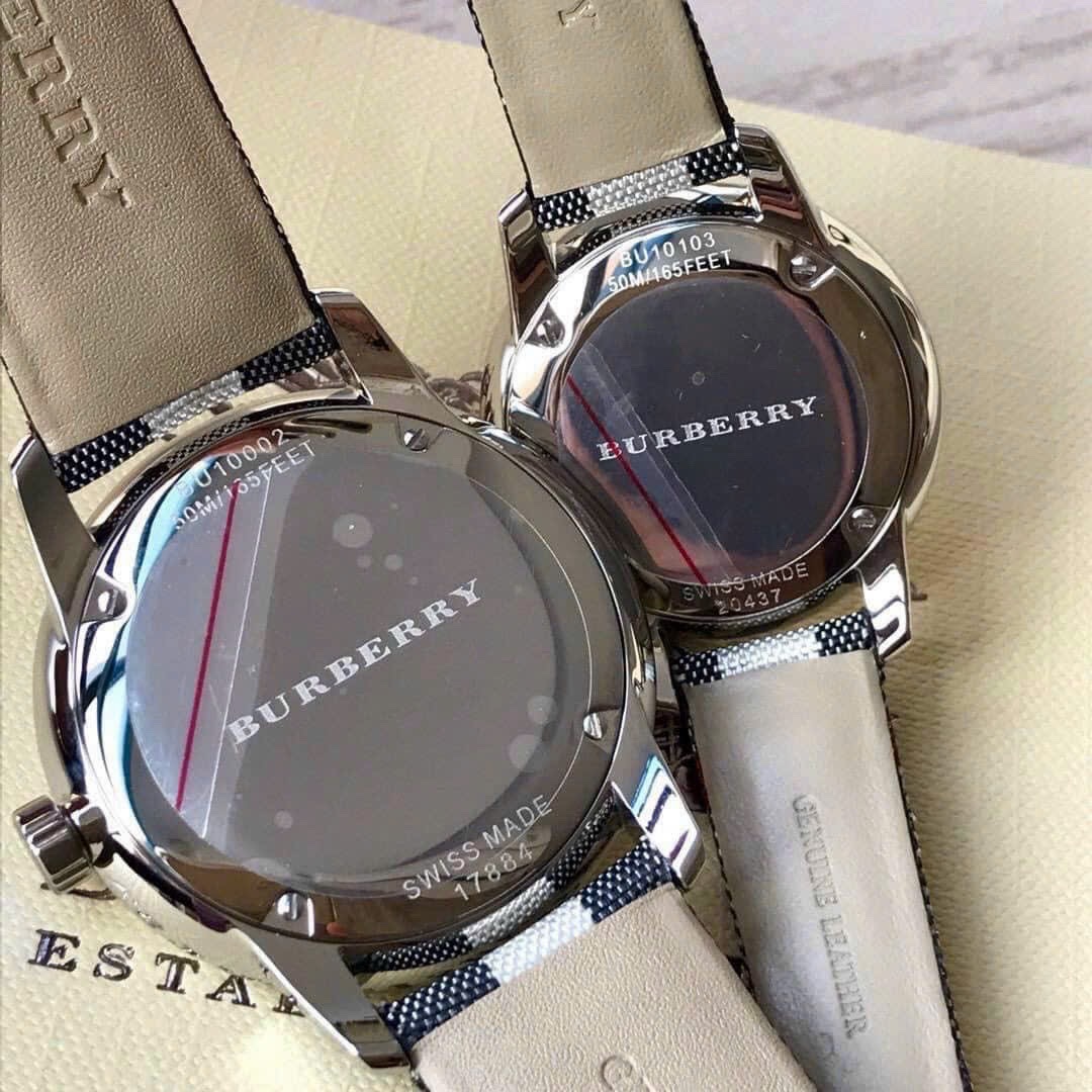 Đồng Hồ Burberry The Classic |Cặp Đôi |Silver |Dây Vải Sọc Bọc Da Nude |Size 40x32mm |donghogiatot.vn