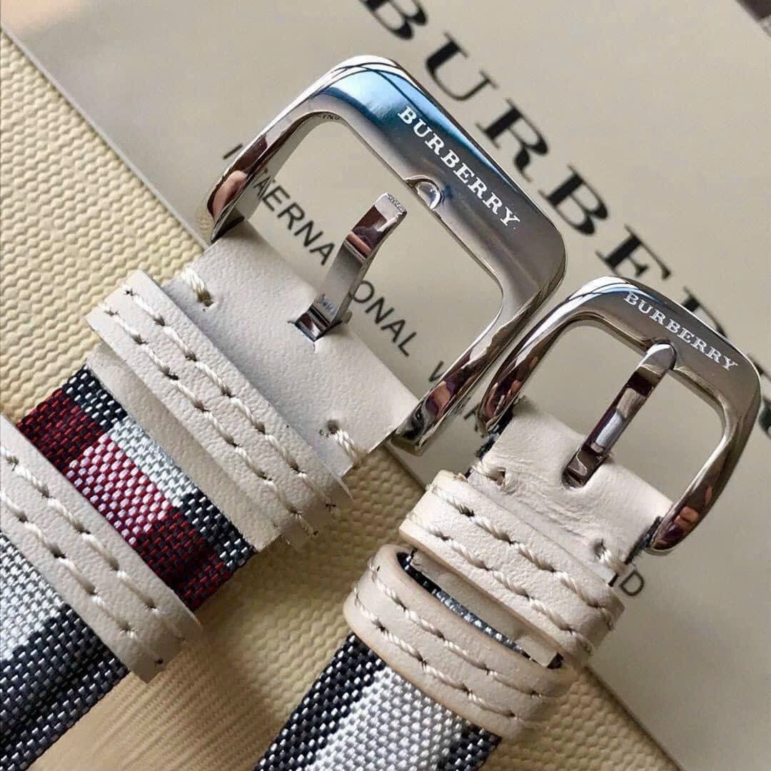 Đồng Hồ Burberry The Classic |Cặp Đôi |Silver |Dây Vải Sọc Bọc Da Nude |Size 40x32mm |donghogiatot.vn