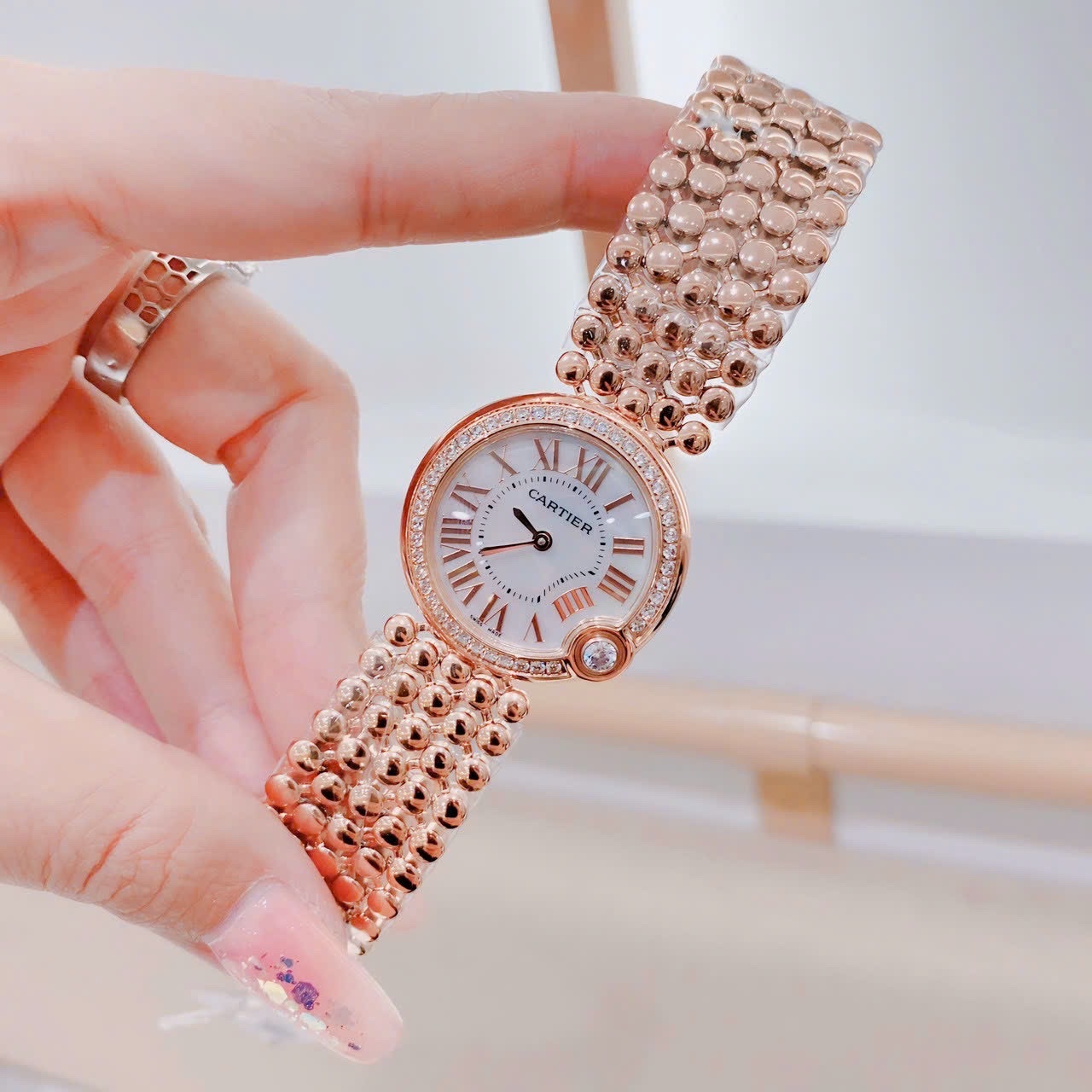 Đồng Hồ Cartier Ballon Blanc |Nữ Giới |Đính Đá |Dây Kim Loại Rose Gold |Máy Pin (Quartz) |Size 30mm |donghogiatot.vn