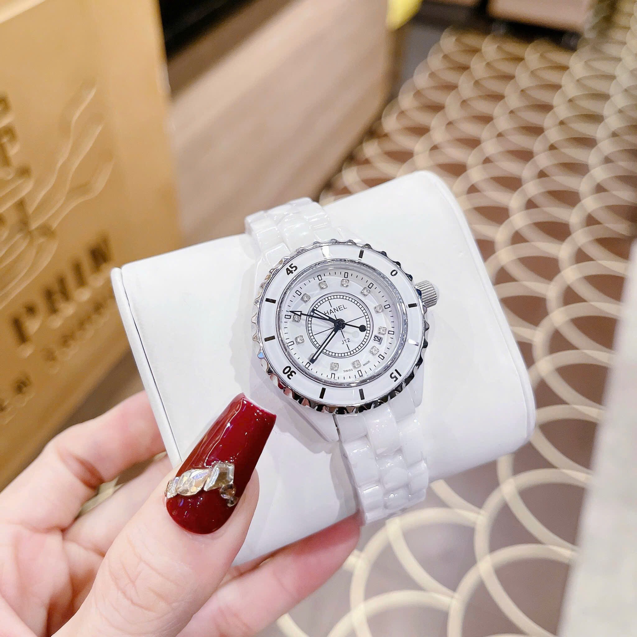 Đồng Hồ Chanel Hoa J12 |Nữ Giới |Đính Đá |Dây Đá Ceramica Trắng |Máy Pin (Quartz) |Size 34mm |donghogiatot.vn