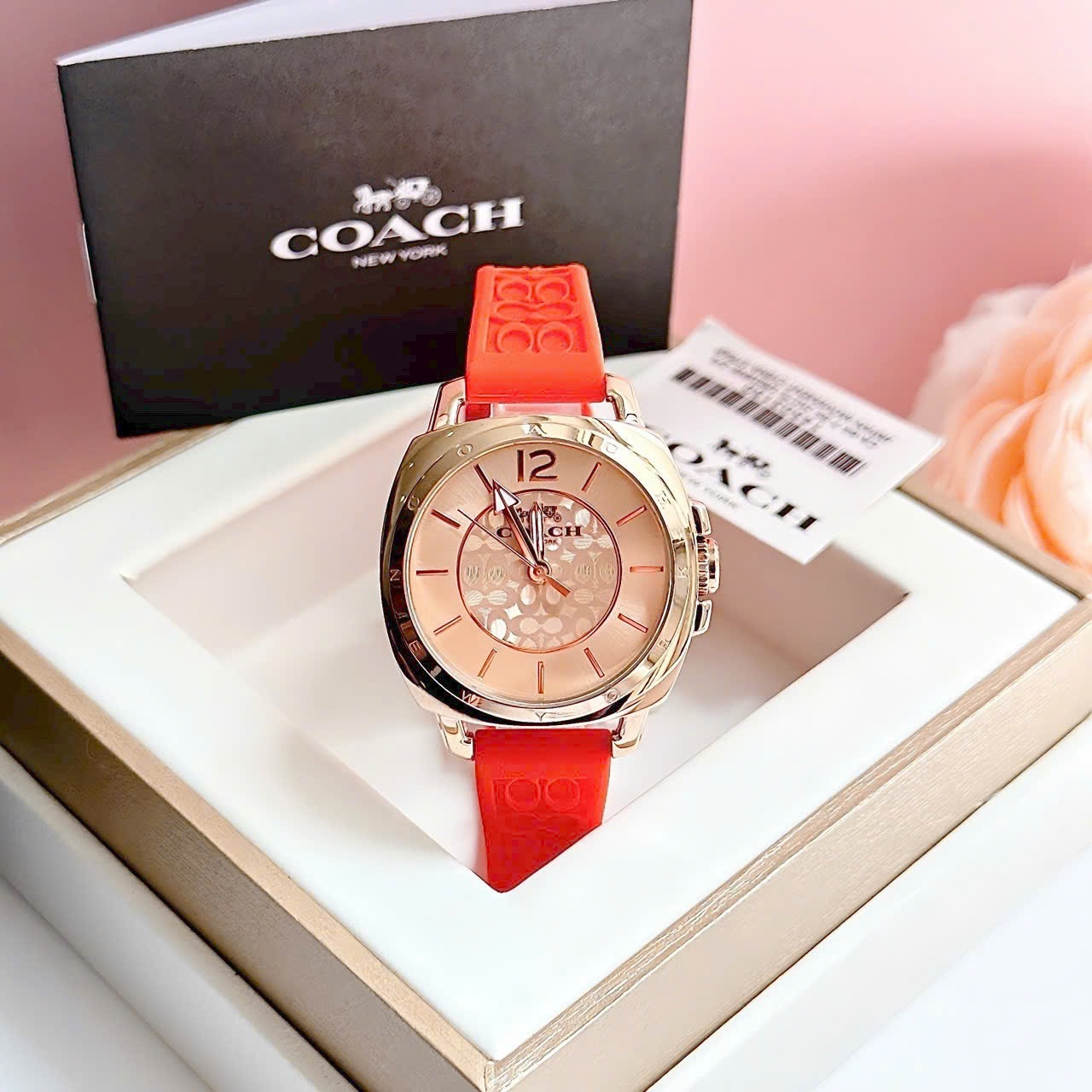 Đồng Hồ Coach Boyfriend |Nữ Giới |Rose Gold |Dây Silicone Màu Cam |Máy Pin (Quartz) |Size 34mm |donghogiatot.vn