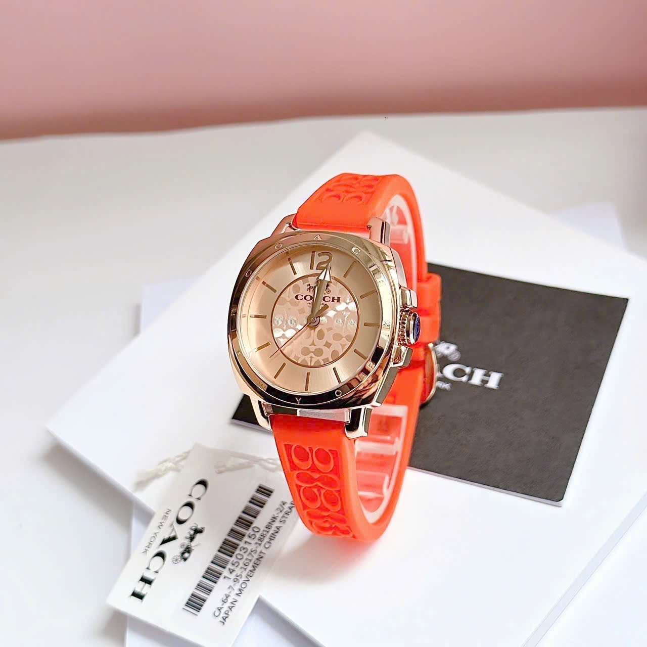 Đồng Hồ Coach Boyfriend |Nữ Giới |Rose Gold |Dây Silicone Màu Cam |Máy Pin (Quartz) |Size 34mm |donghogiatot.vn