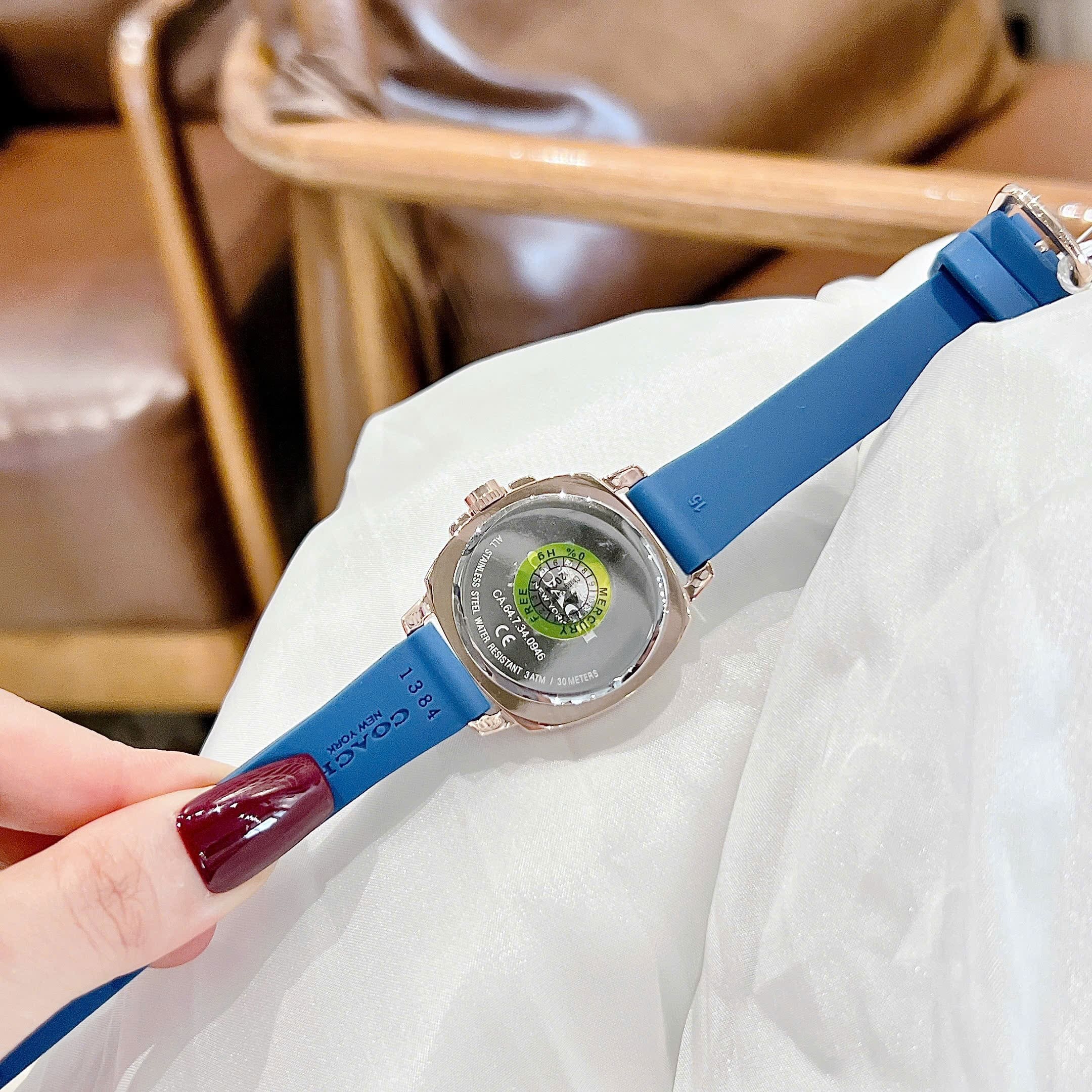 Đồng Hồ Coach Boyfriend |Nữ Giới |Trắng Silver |Dây Silicone Xanh Dương |Máy Pin (Quartz) |Size 34mm |donghogiatot.vn