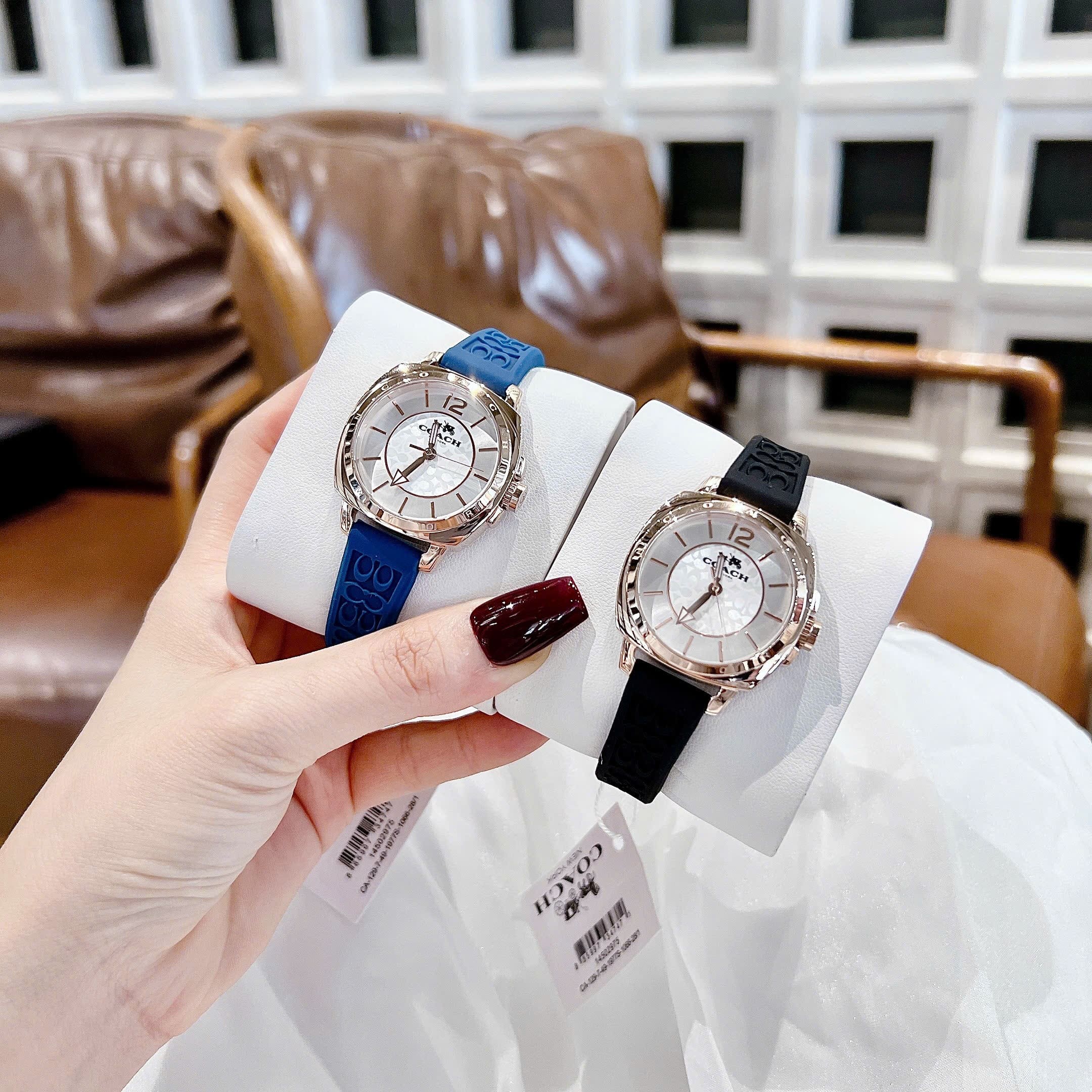 Đồng Hồ Coach Boyfriend |Nữ Giới |Trắng Silver |Dây Silicone Xanh Dương |Máy Pin (Quartz) |Size 34mm |donghogiatot.vn