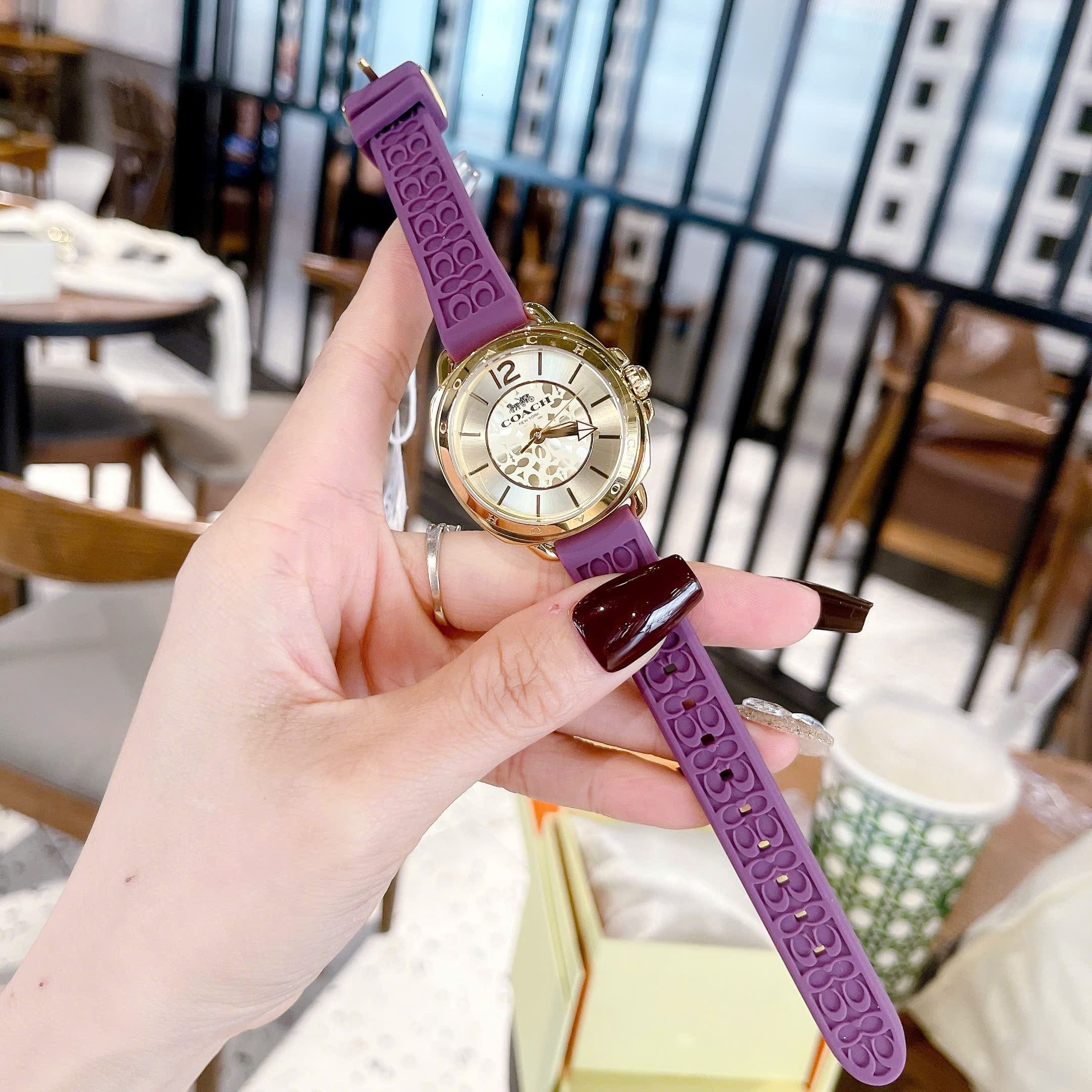Đồng Hồ Coach Boyfriend |Nữ Giới |Vàng Gold |Dây Cao Su Màu Tím |Máy Pin (Quartz) |Size 34mm |donghogiatot.vn