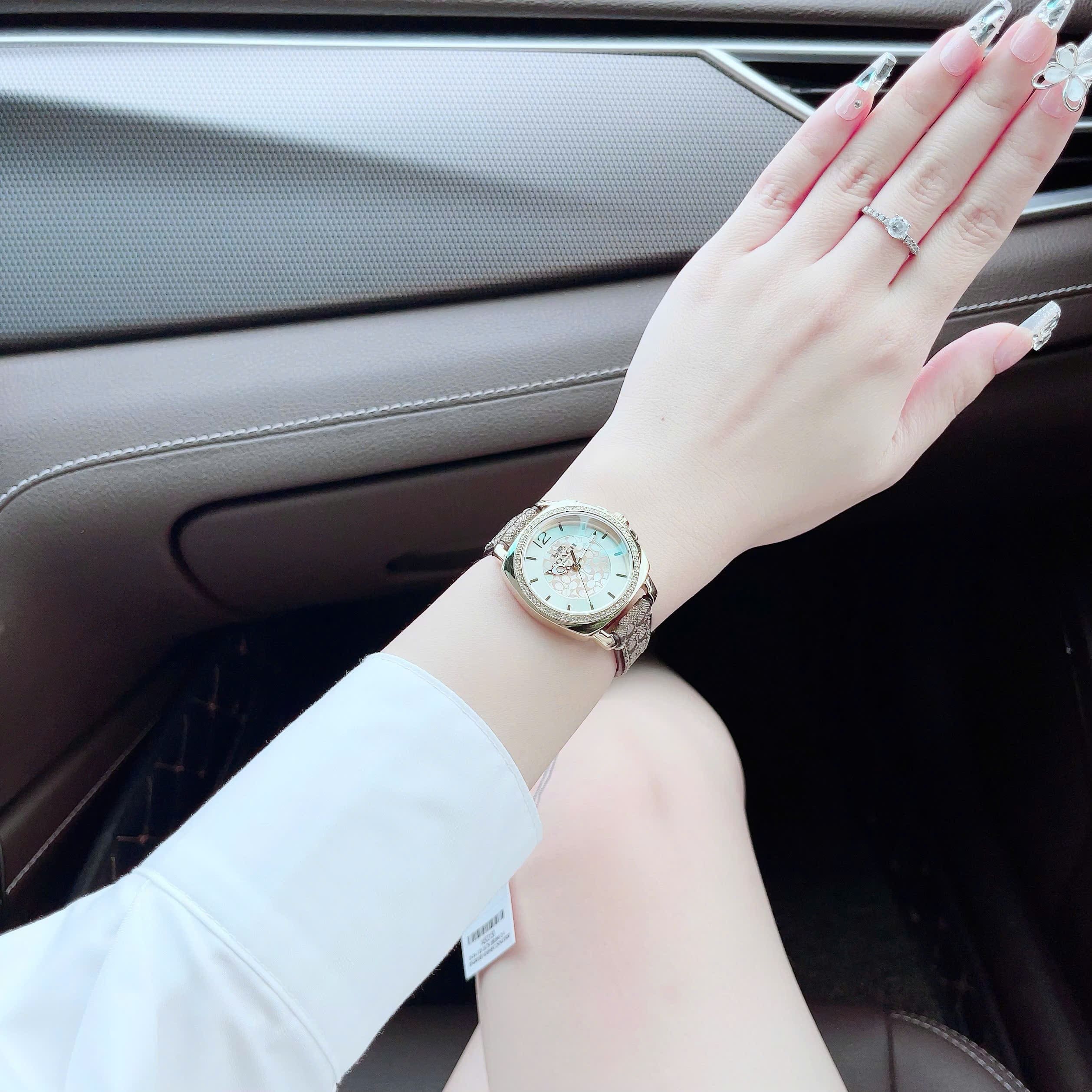 Đồng Hồ Coach Boyfriend |Nữ giới |Vàng Gold |Đính Đá |Dây Vải Bọc Da Nâu |Máy Pin (Quartz) |Size 34mm |donghogiatot.vn