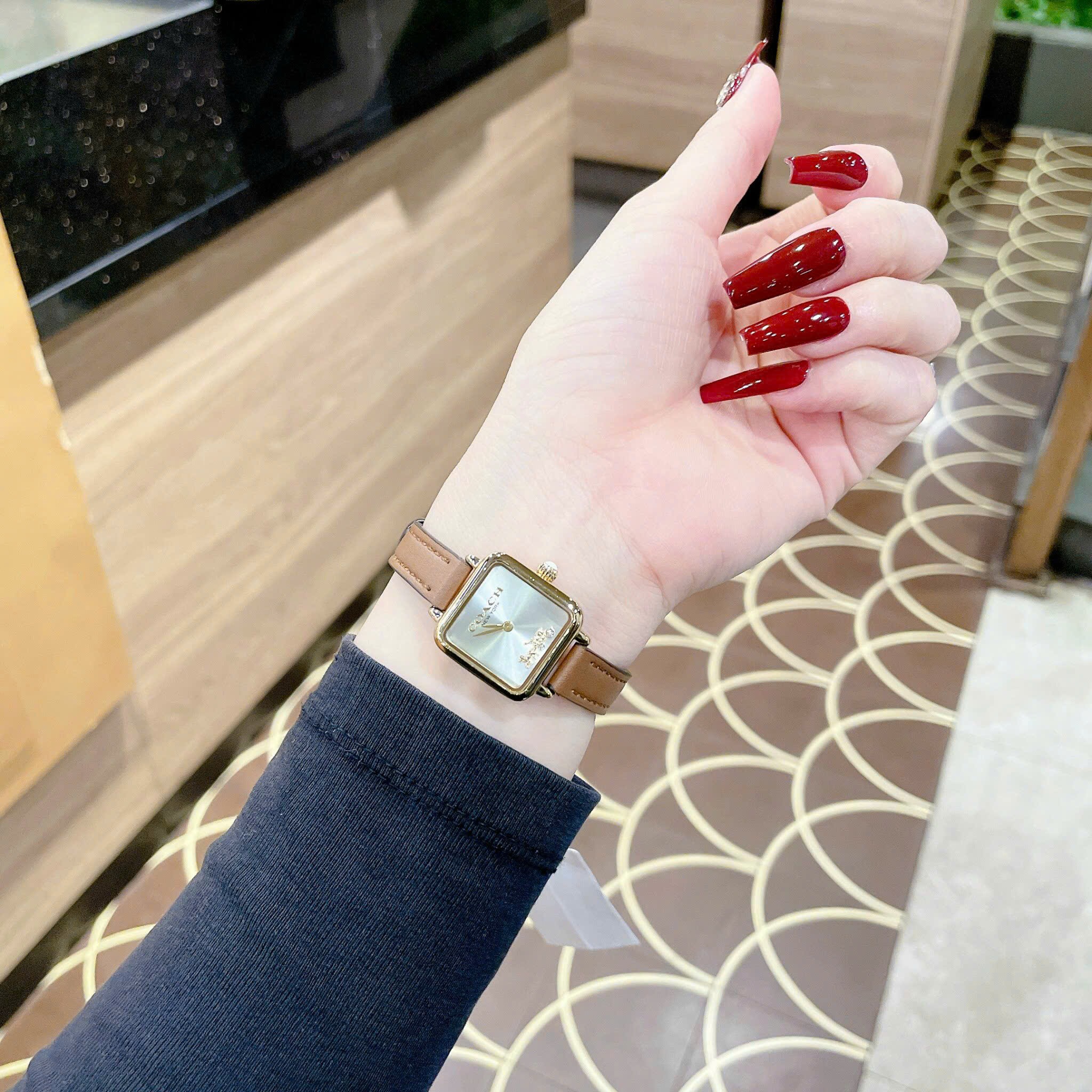 Đồng Hồ Coach Cass Xe Ngựa |Nữ Giới |Mặt Vuông |Dây Da Nâu |Máy Pin (Quartz) |Size 22mm |donghogiatot.vn