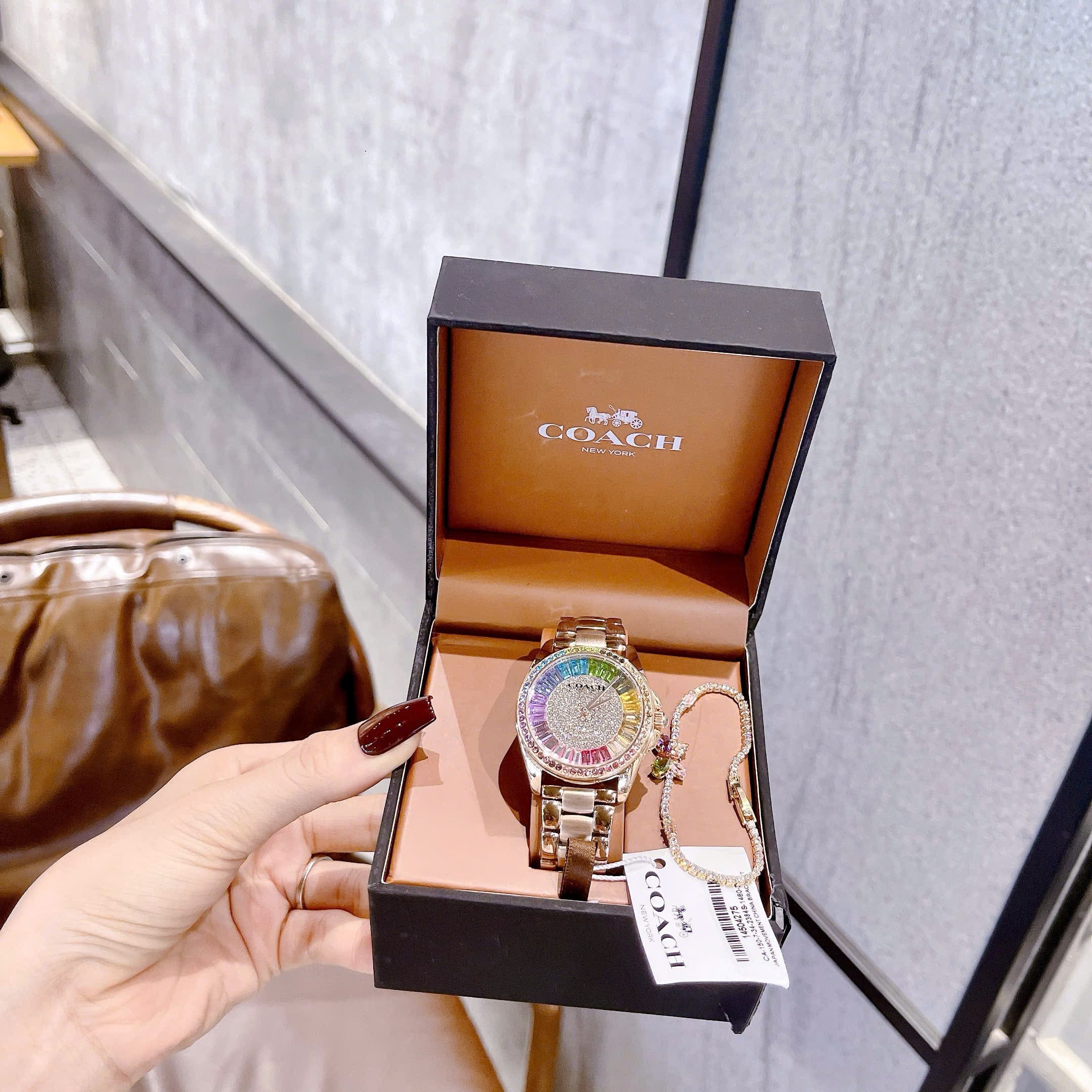 Đồng Hồ Coach Greyson |Nữ Giới |Đính Đá Cầu Vồng |Dây Kim Loại Vàng Hồng |Máy Pin (Quartz) |Size 36mm |donghogiatot.vn