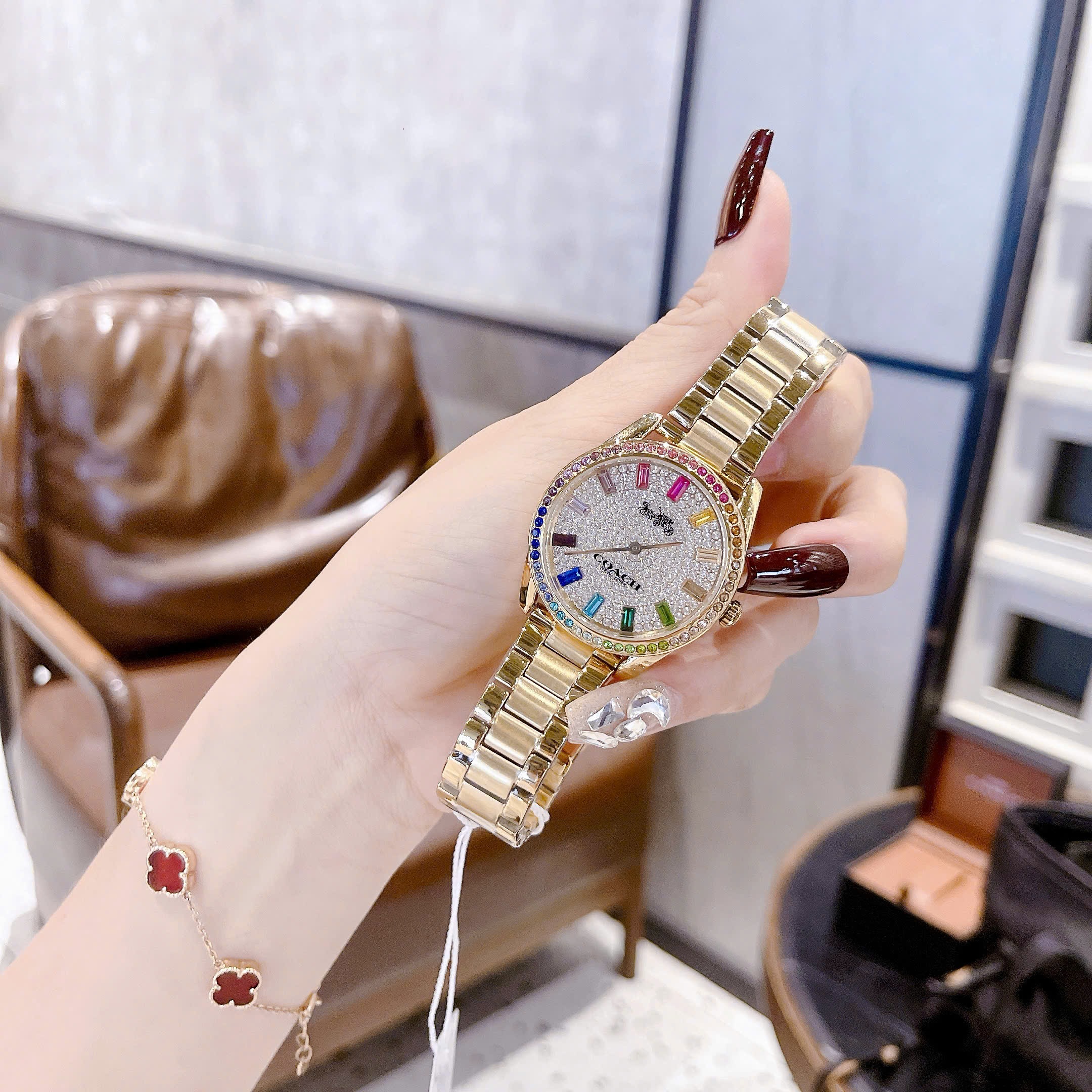 Đồng Hồ Coach Preston Rainbow |Nữ Giới |Mặt Khảm Đá |Dây Kim Loại Vàng Gold |Máy Pin (Quartz) |Size 36mm |donghogiatot.vn