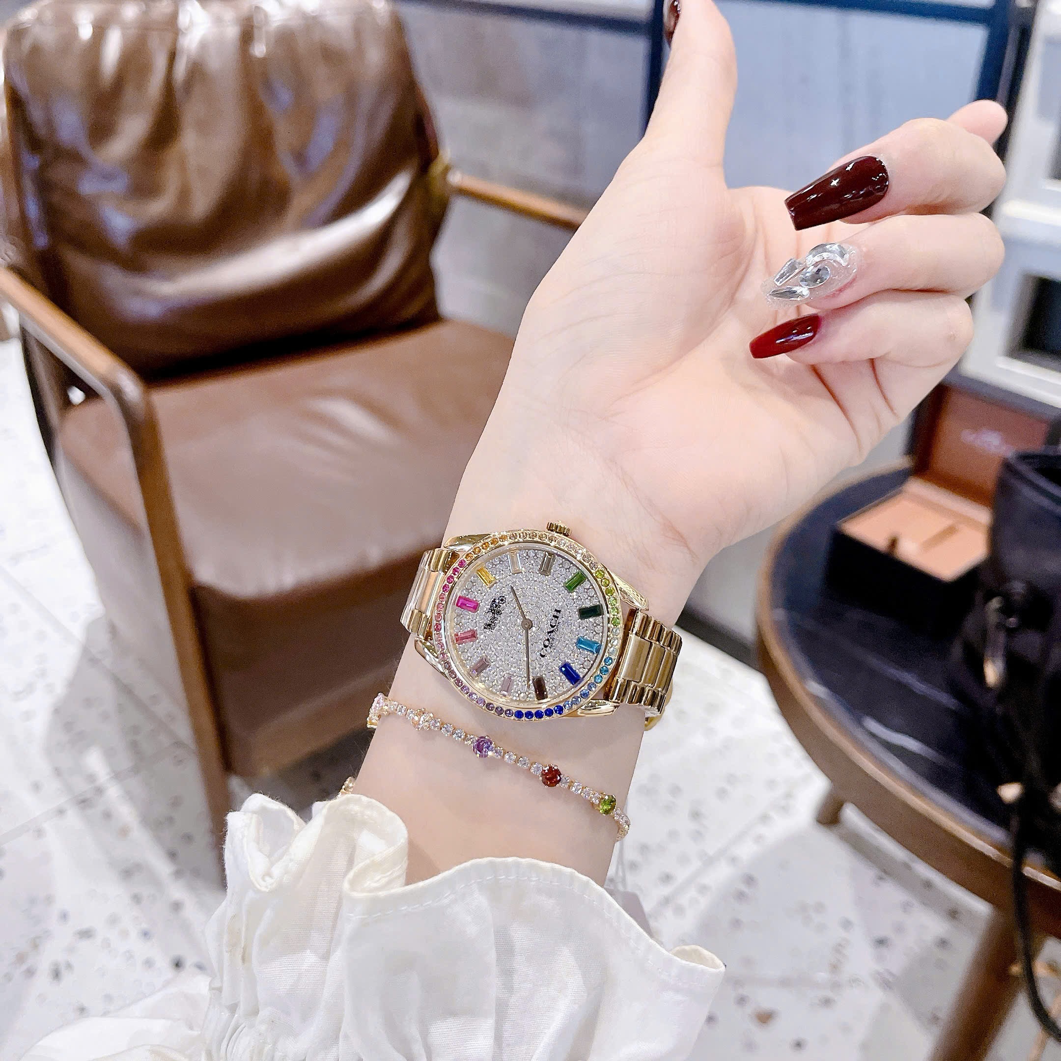 Đồng Hồ Coach Preston Rainbow |Nữ Giới |Mặt Khảm Đá |Dây Kim Loại Vàng Gold |Máy Pin (Quartz) |Size 36mm |donghogiatot.vn