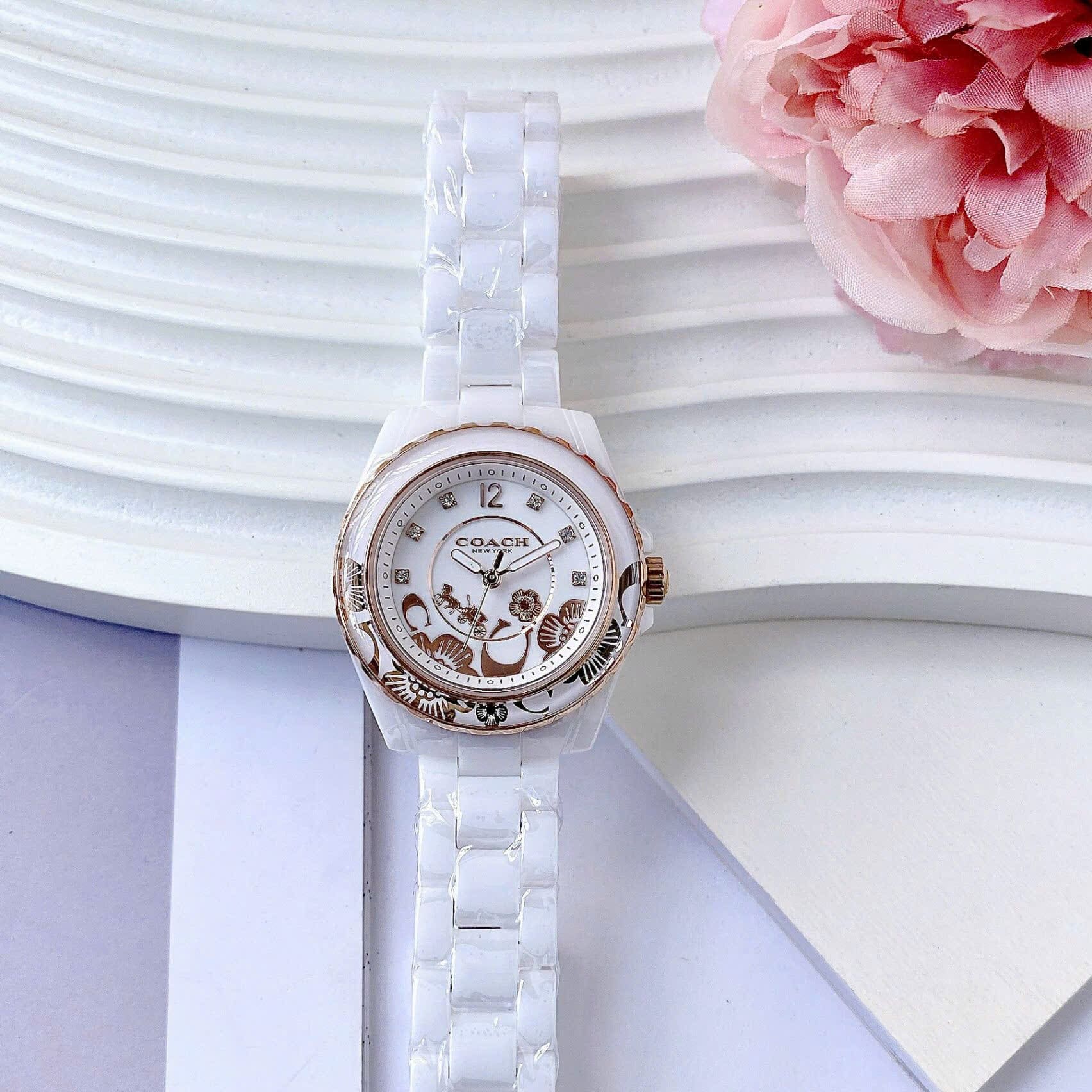 Đồng Hồ Coach Preston Blush |Nữ Giới |Rose Gold |Dây Đá Ceramica Trắng |Máy Pin (Quartz) |Size 32mm |donghogiatot.vn