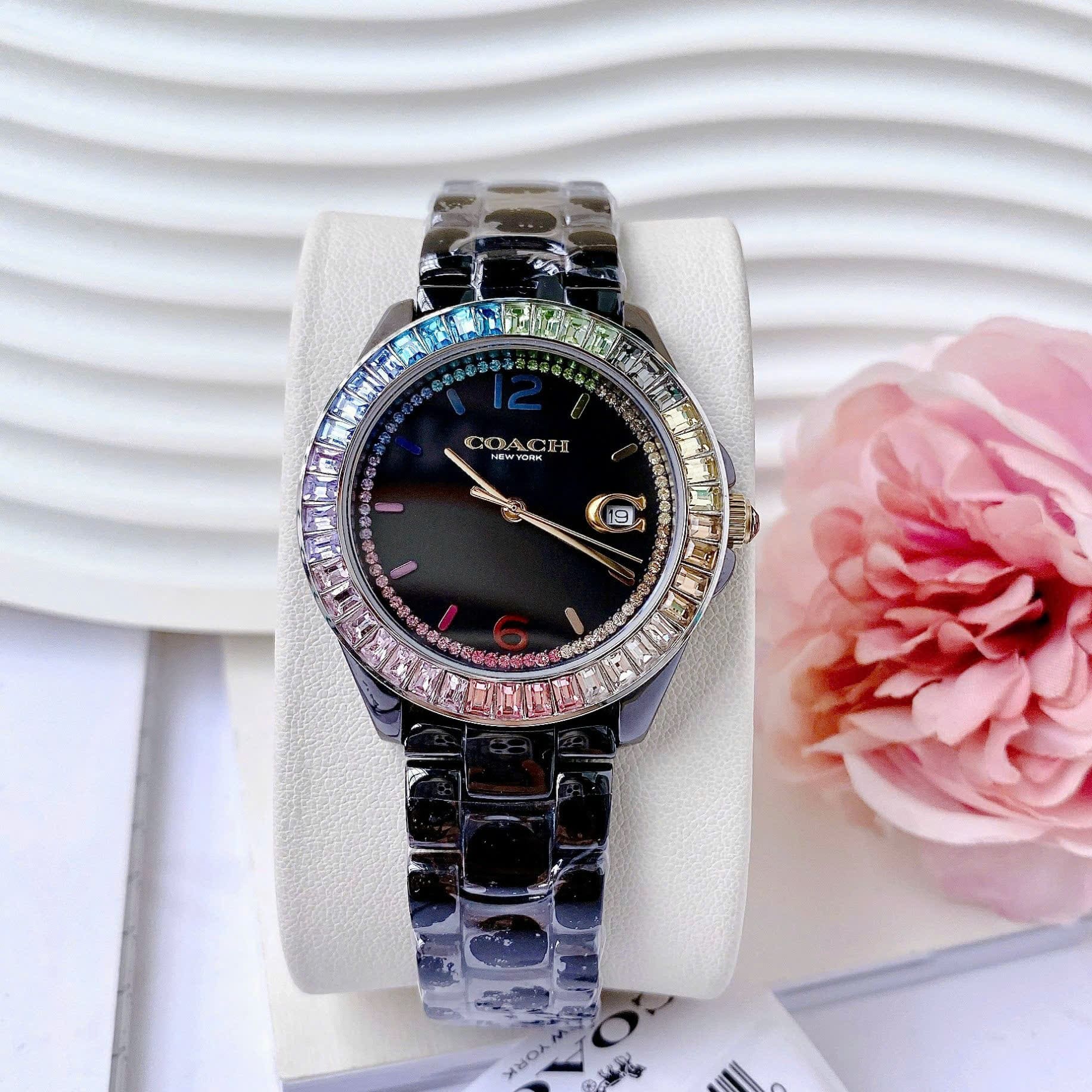 Đồng Hồ Coach Rainbow |Nữ Giới |Đính Đá |Dây Đá Ceramic Đen |Máy Pin (Quartz) |Size 36mm |donghogiatot.vn