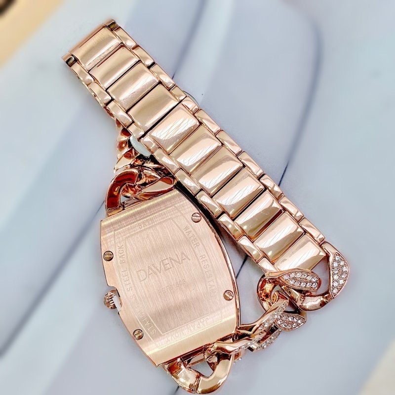 Đồng Hồ Davena Dây Mắt Xích |Nữ Giới |Đính Đá Rose Gold |Dây Kim Loại |Máy Pin (Quartz) |Size 36mm |donghogiatot.vn