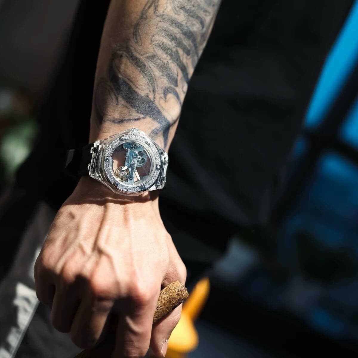 Đồng Hồ Davena Lộ Cơ |Unisex |Đính Đá |Silver |Dây Silicone Đen |Máy Cơ (Automatic) |Size 42mm |donghogiatot.vn