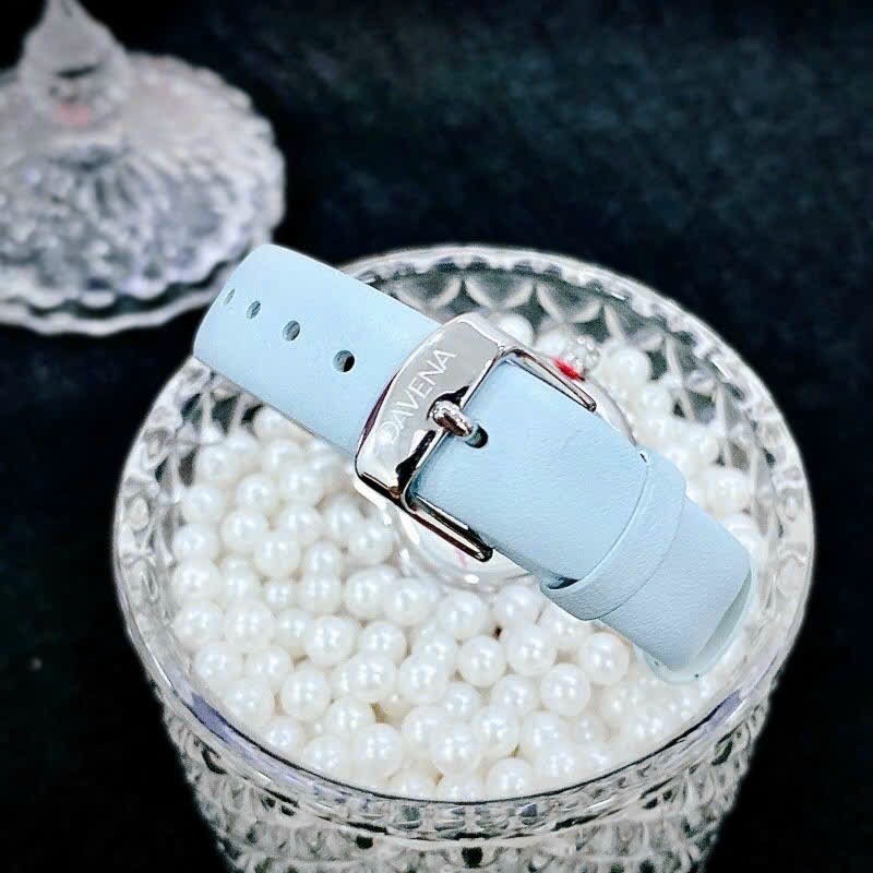 Đồng Hồ Davena Mặt Xoay |Nữ Giới |Full Đá Trắng Silver |Dây Da Xanh |Máy Pin (Quartz) |Size 39mm |donghogiatot.vn