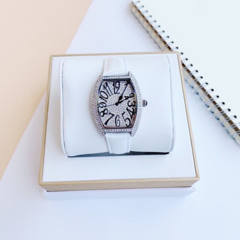 Đồng Hồ Davena Mặt Oval |Nữ Giới |Silver |Full Đá Swarovski |Dây Da Trắng |Máy Pin (Quartz) |Size 32x36mm |donghogiatot.vn