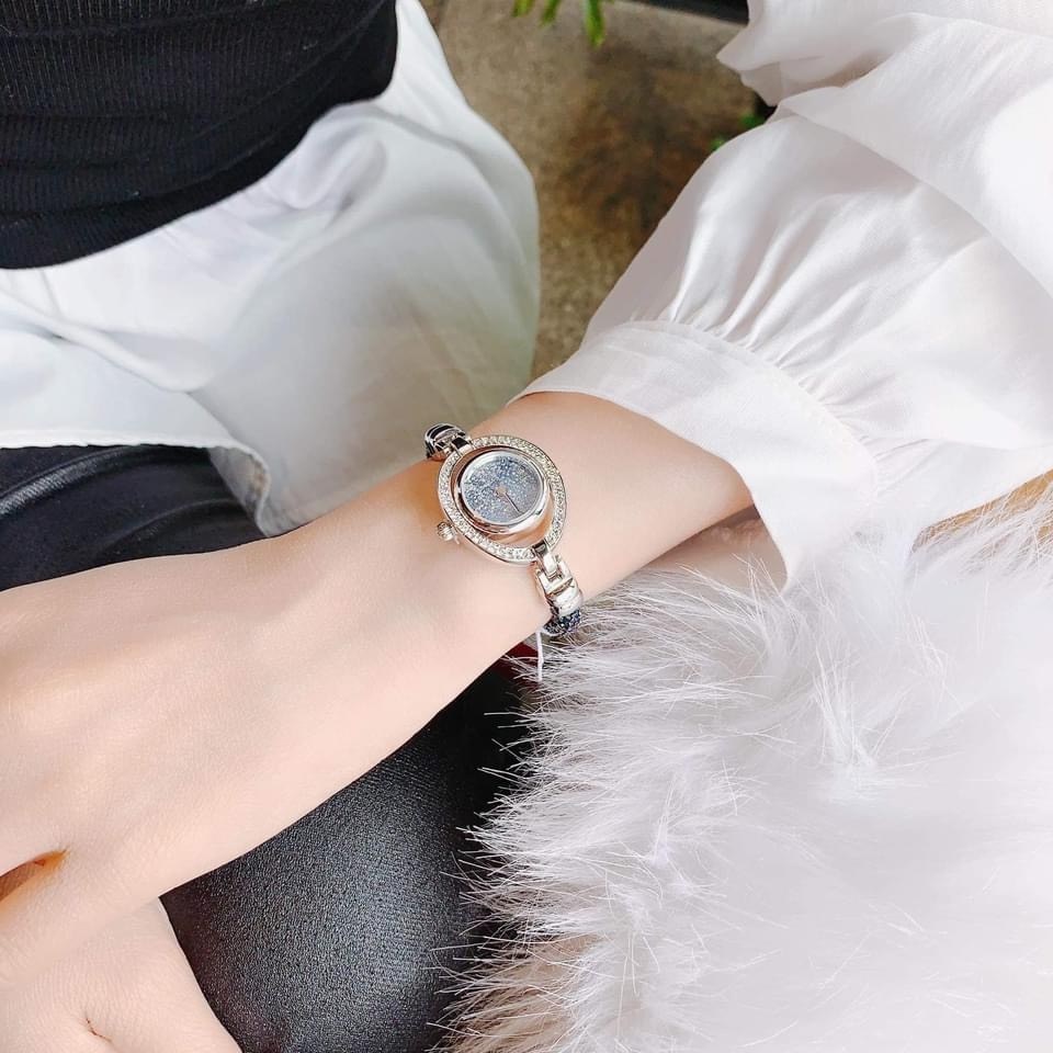 Đồng Hồ Davena Vòng Tay |Nữ Giới |Trắng Silver |Đính Đá Xanh Dương |Dây Kim Loại |Máy Pin (Quartz) |Size 30mm |donghogiatot.vn